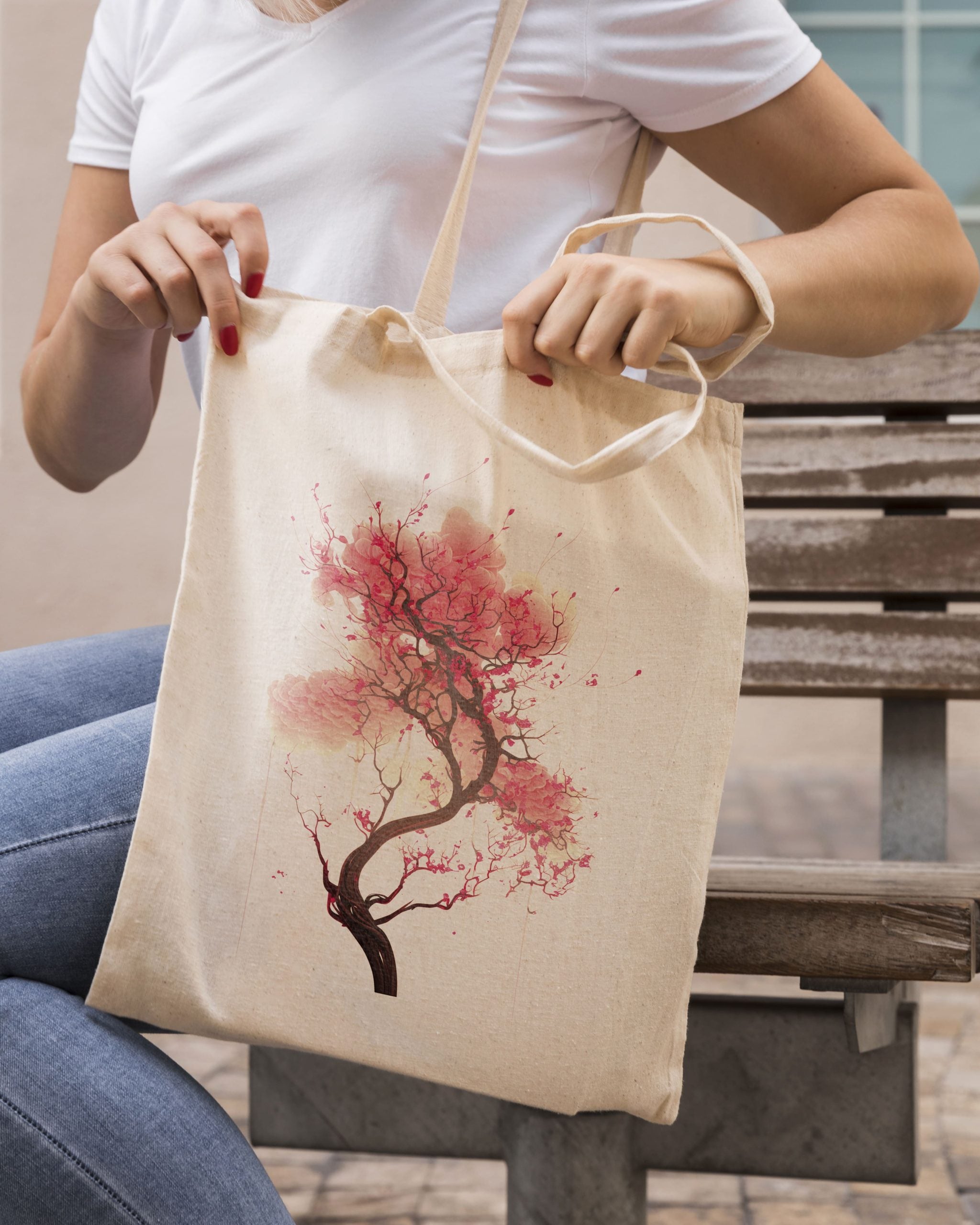 Tote bag pink leaves
