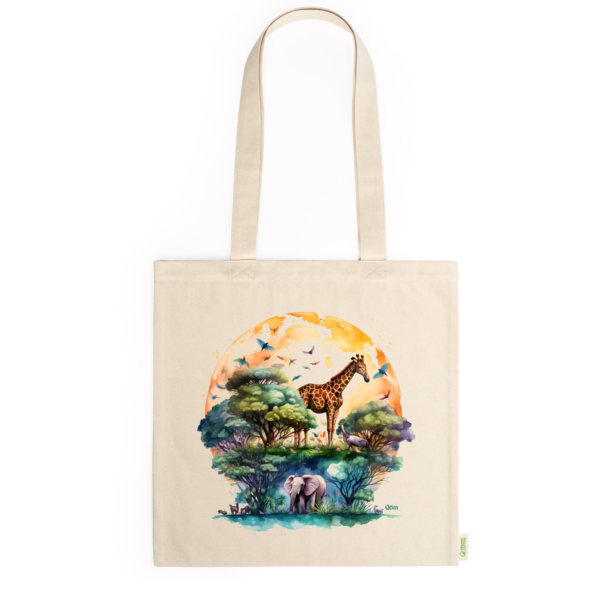Tote bag algodón orgánico diseño Día Mundial de los Animales con asas largas
