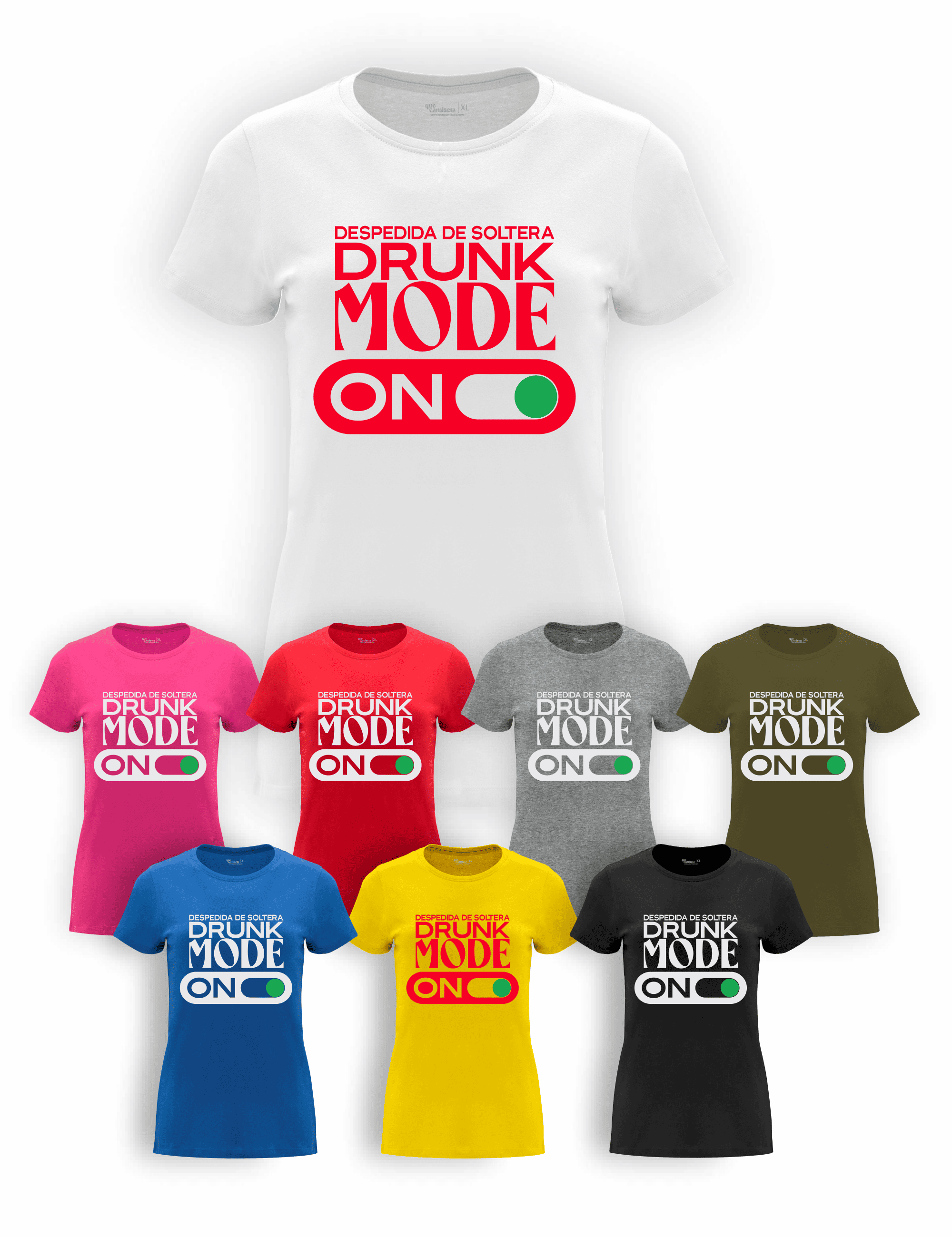 Camiseta "Amigas de la Novia, Drunk mode" para despedida de soltera – Disponible en varios colores.