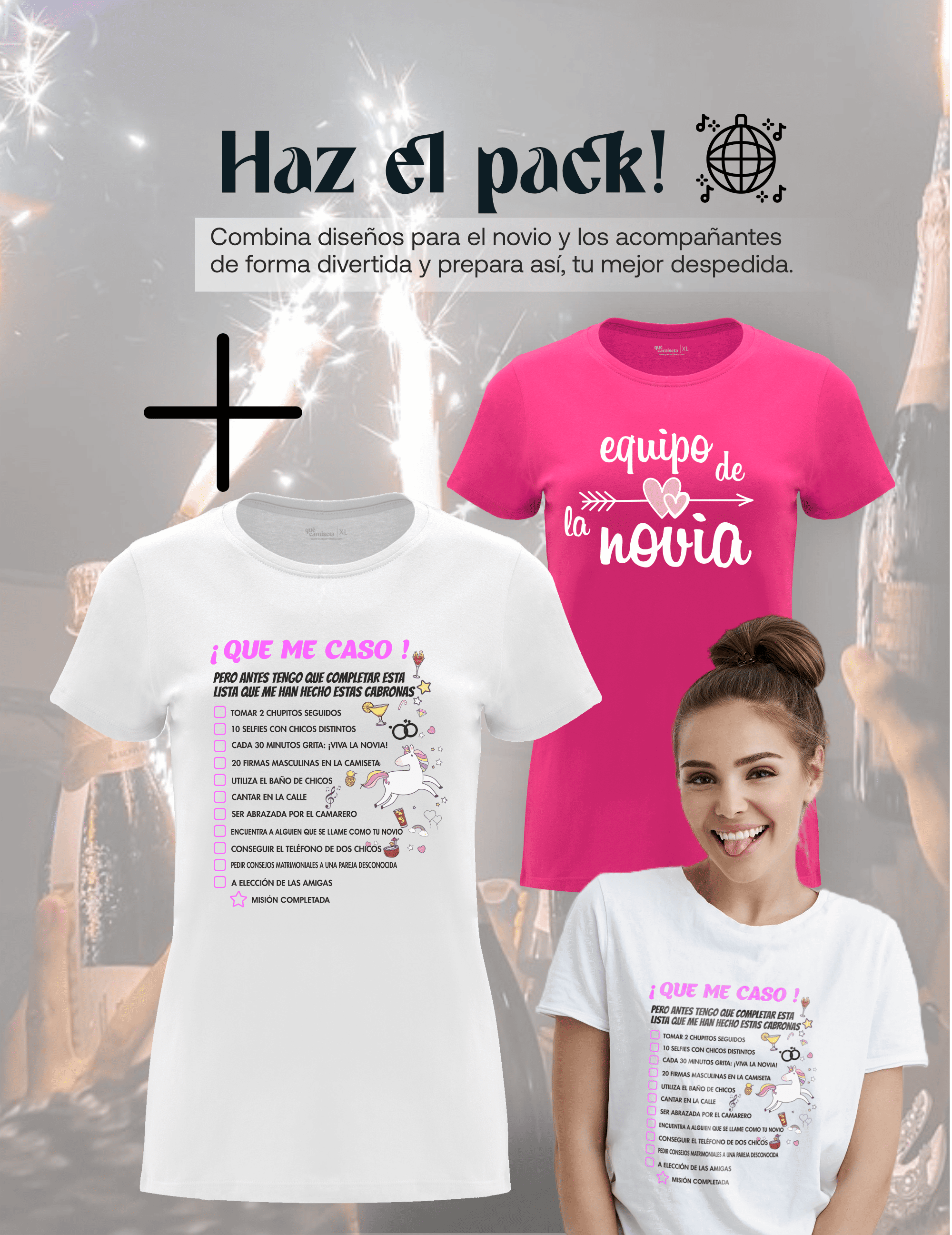 Camiseta de despedida de soltera "La Novia, Que me caso" junto a la camiseta de las amigas – Pack recomendado.