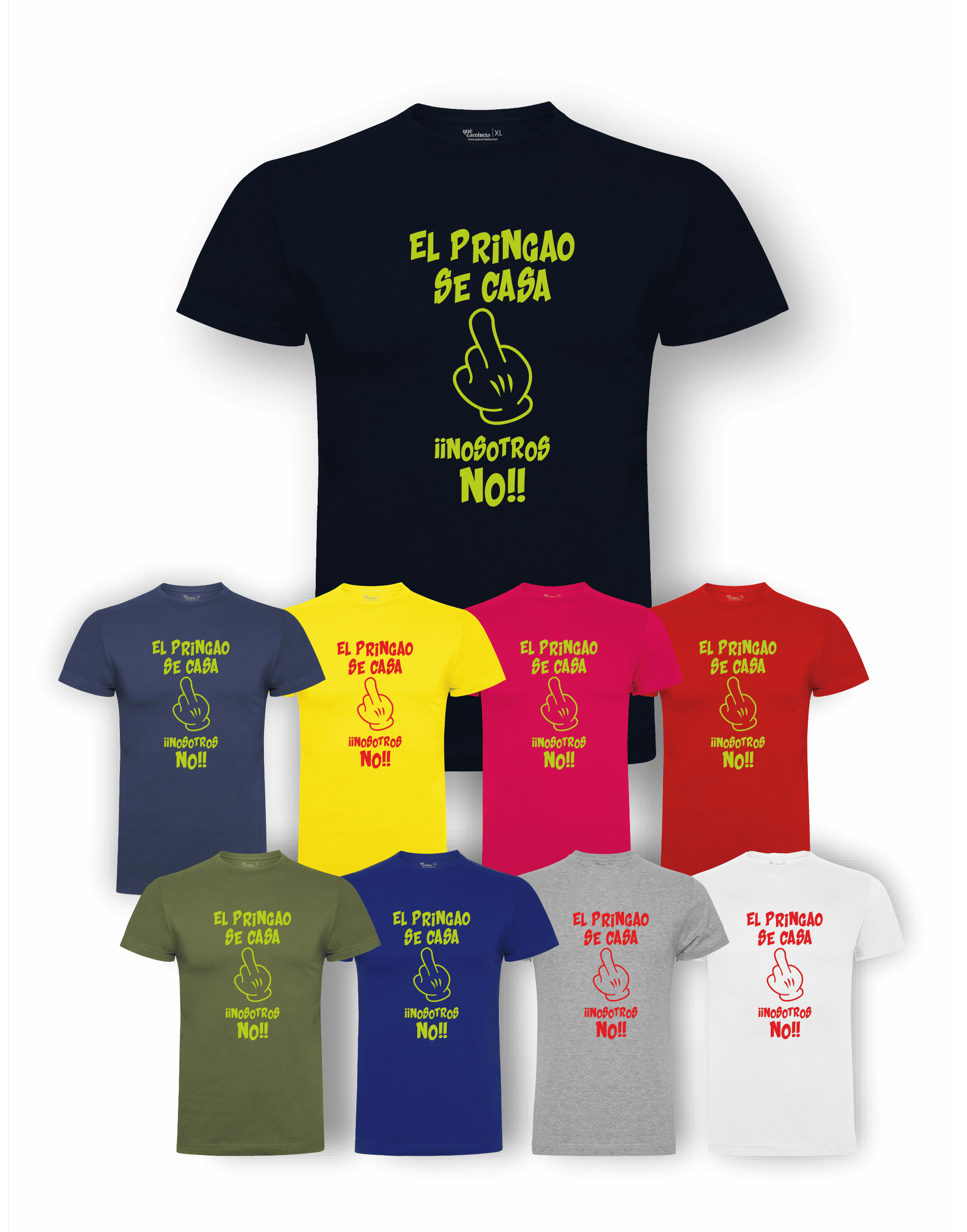 Camiseta de despedida de soltero "El pringao se casa" junto a la camiseta de los amigos – Pack recomendado.