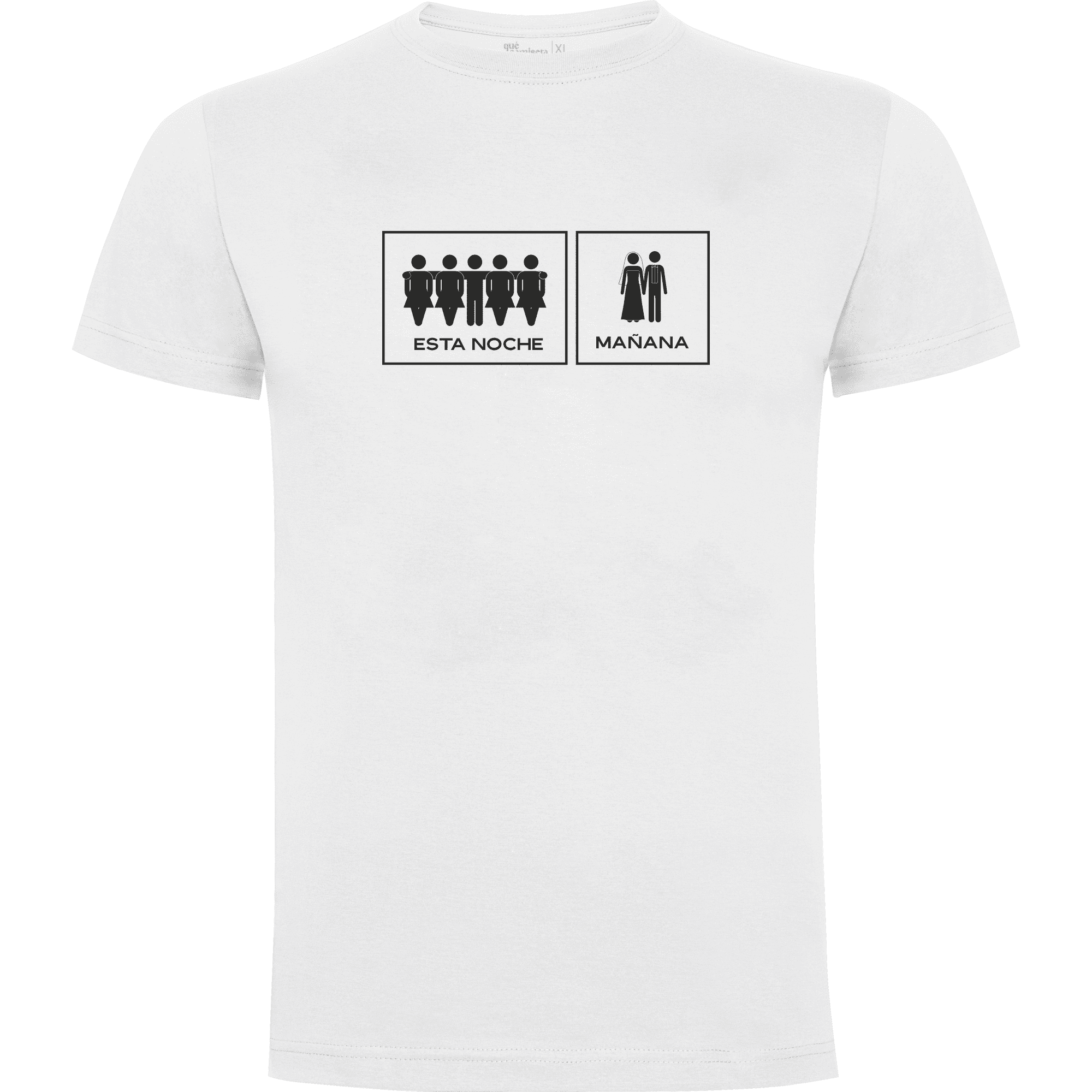 Camiseta despedida de soltero para amigos del novio en algodón orgánico – Diseño Hoy/mañana – Color blanco