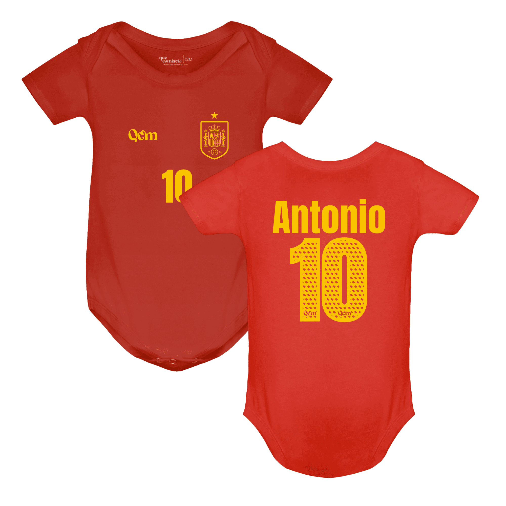 Body bebé de fútbol personalizada estilo España, color rojo