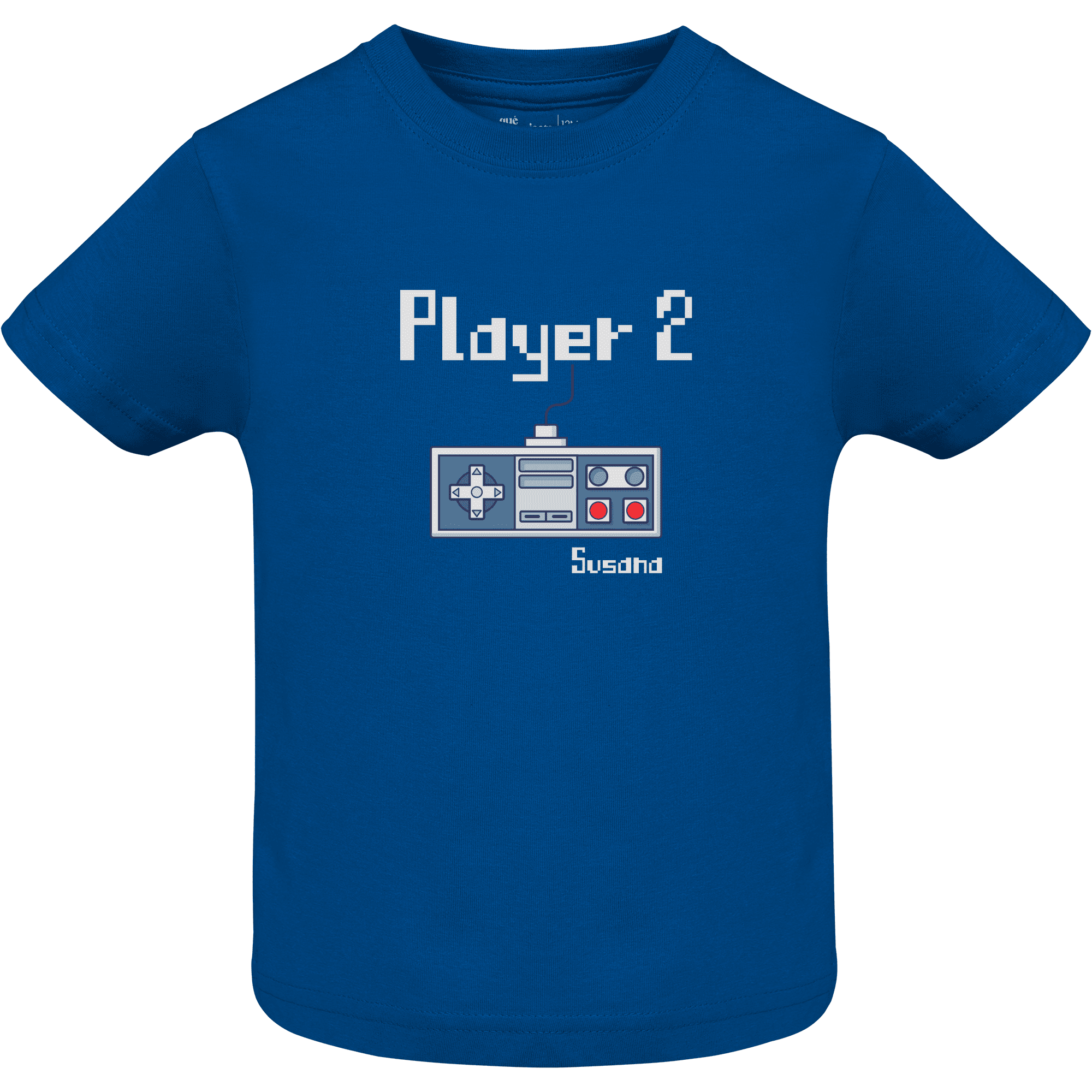 Camiseta Bebé Manga Corta color azul royal - Diseño Player 1 Player 2