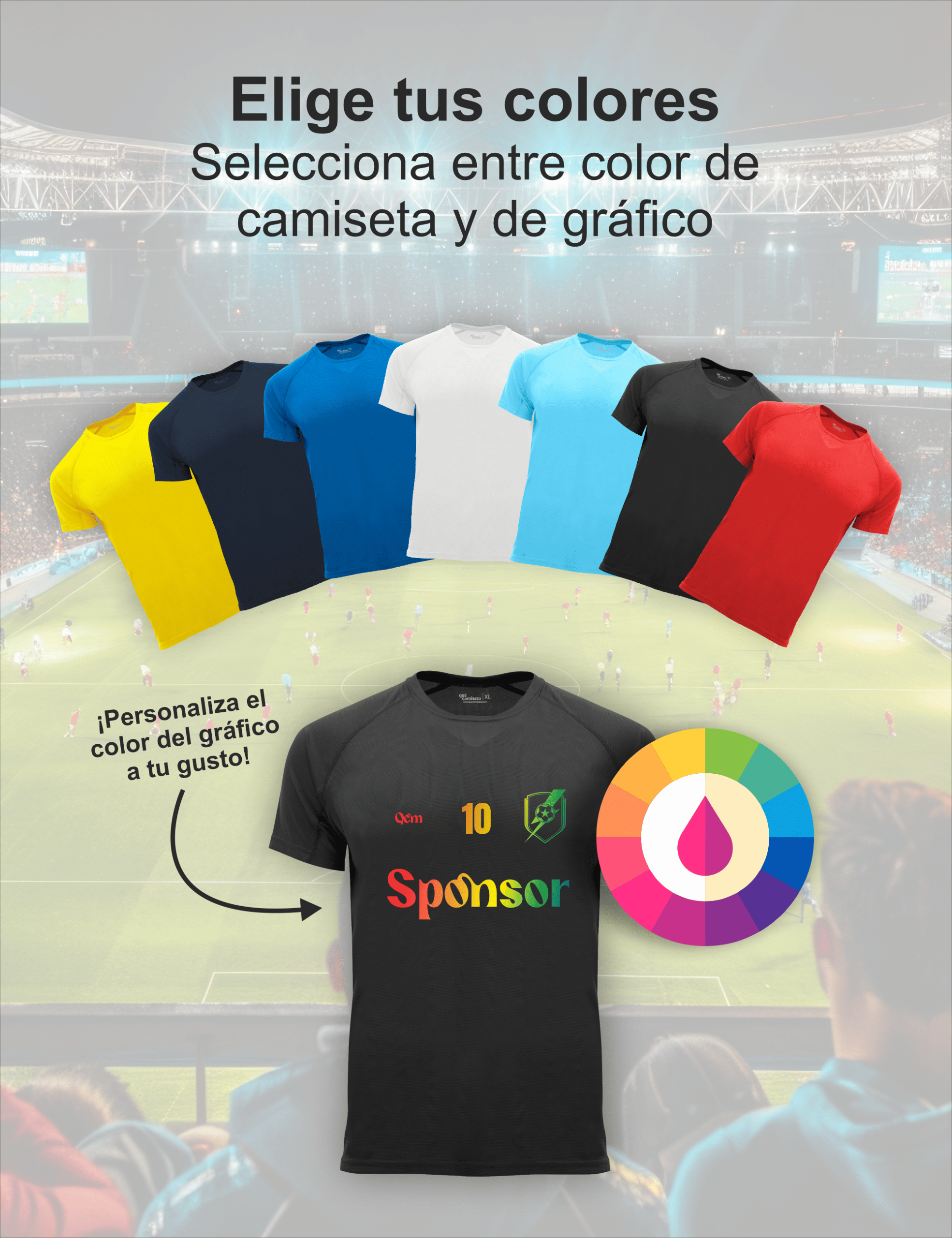Todos los colores disponibles para la camiseta fútbol personalizada adulto