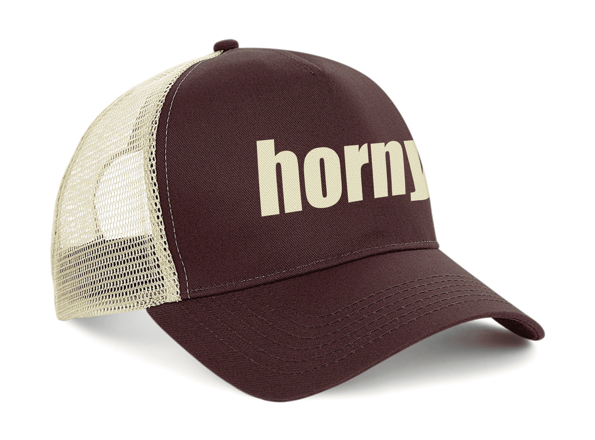 Gorra trucker Horny color chocolate y caramelo - Vista lateral