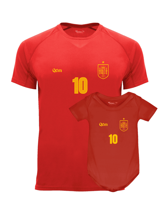 Pack camiseta España adulto unisex y body bebé personalizado