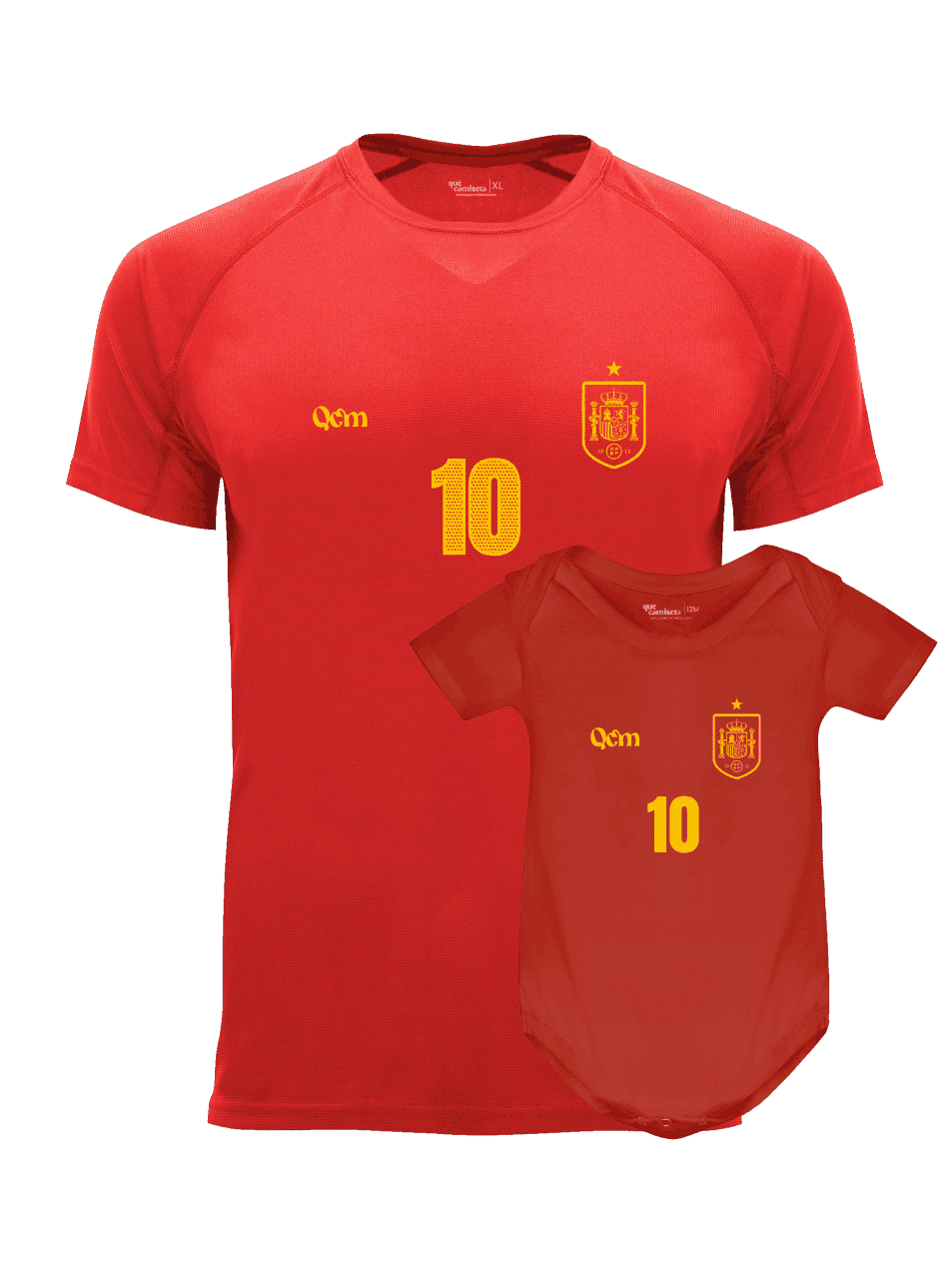 Pack camiseta España adulto unisex y body bebé personalizado