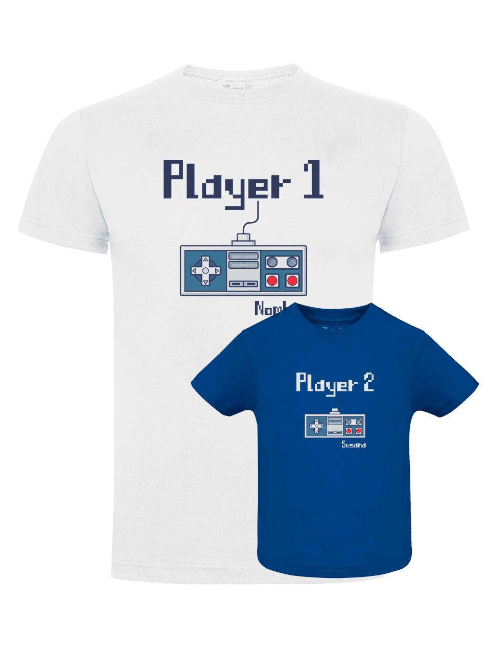 Pack Día del Padre con camiseta para papá y body o camiseta para bebé a juego. Diseño player 1 / player 2.
