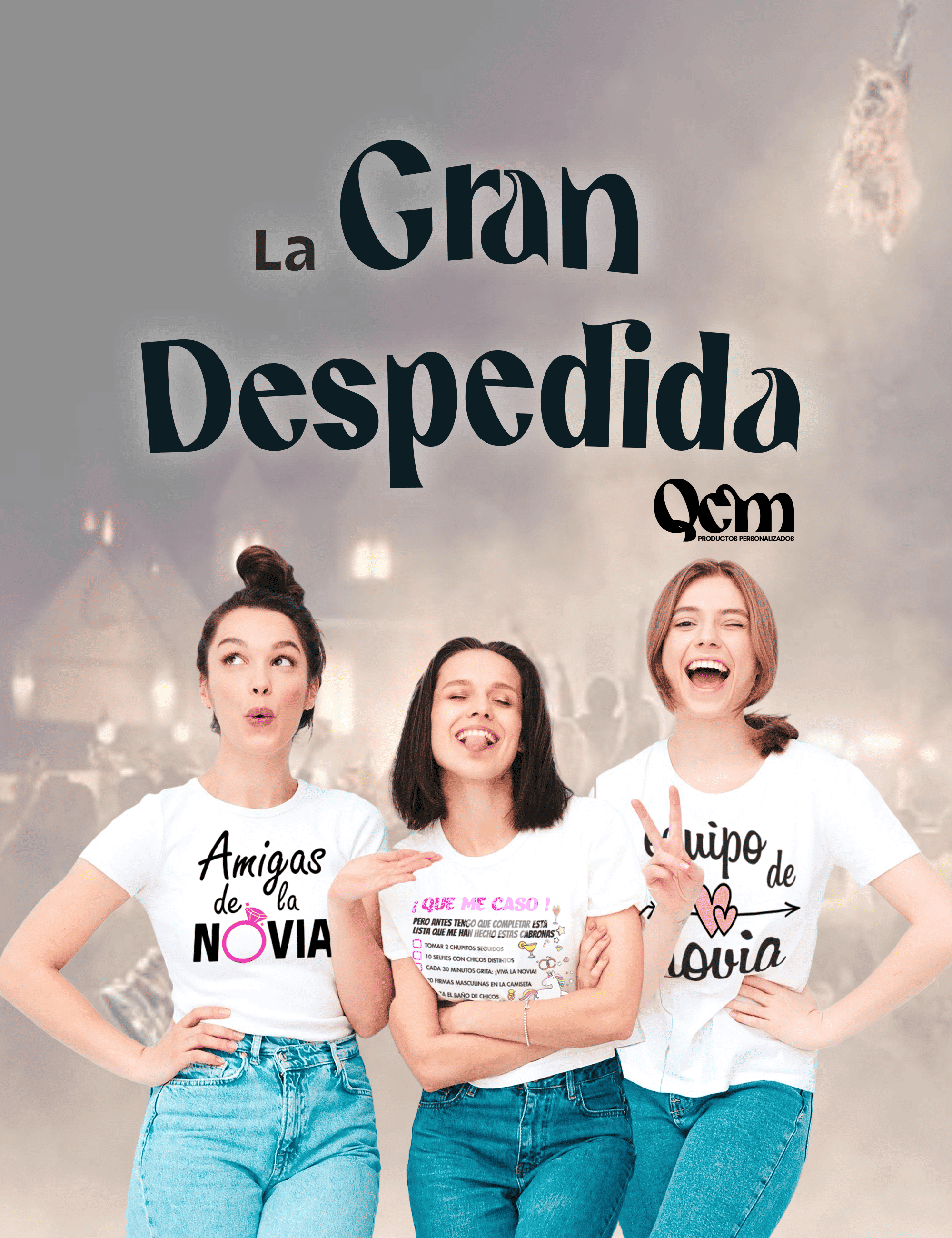 Grupo de amigas celebrando con camisetas de despedida de soltera personalizadas.
