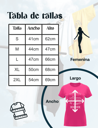 Guía de tallas para camisetas de despedida de soltera – Medidas detalladas.