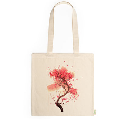 Tote bag algodón orgánico diseño estampado Pink Leaves con asas largas