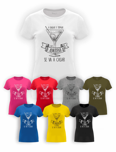Camiseta "Amigas de la Novia, A bailar y a tomar" para despedida de soltera – Disponible en varios colores.