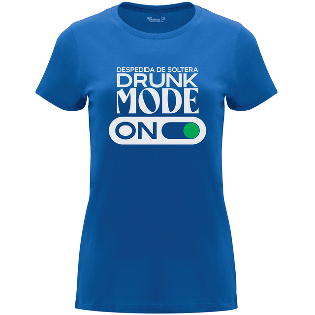 Camiseta despedida de soltera para amigas de la novia en algodón orgánico – Diseño Drunk mode – Color azul royal