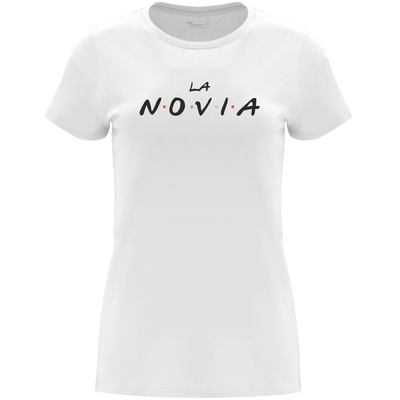 Camiseta despedida de soltera para la novia en algodón orgánico – Diseño Friends, la novia – Color Blanco