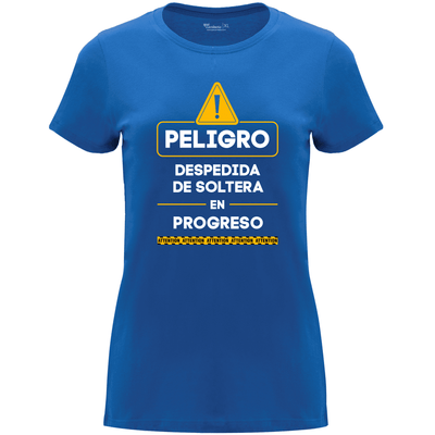 Camiseta despedida de soltera para amigas de la novia en algodón orgánico – Diseño Peligro – Color azul royal