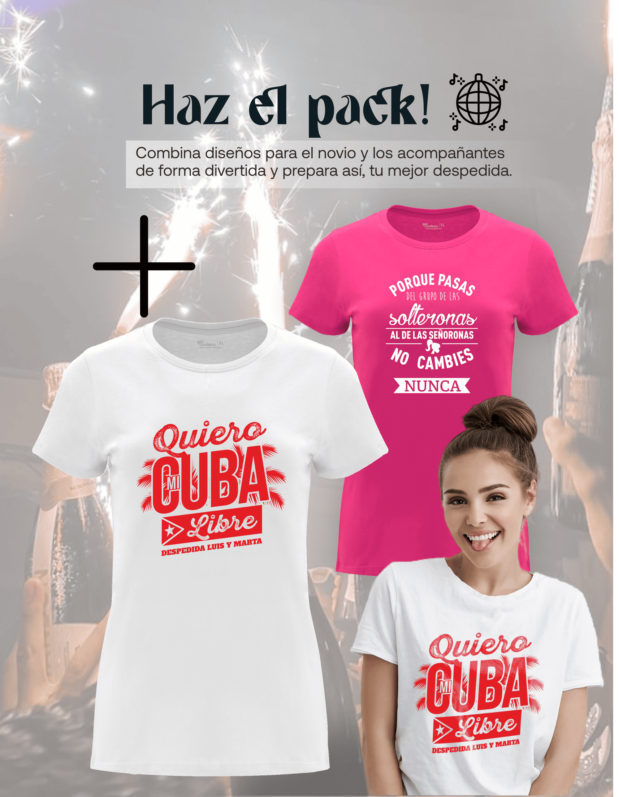 Camiseta de despedida de soltera "Amigas de la Novia, Quiero mi cubalibre" junto a la camiseta de la Novia – Pack recomendado.