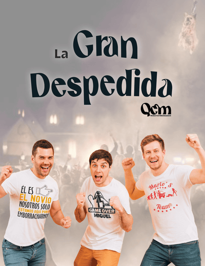Grupo de amigos celebrando con camisetas de despedida de soltero personalizadas.