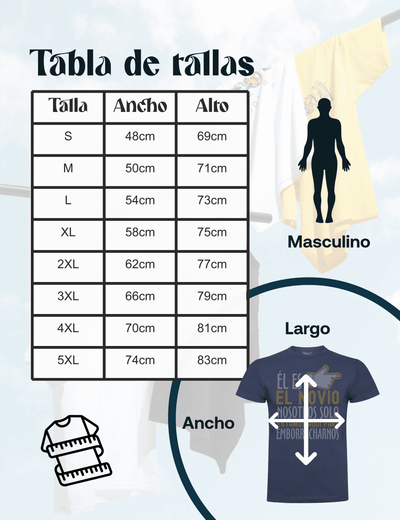Guía de tallas para camisetas de despedida de soltero – Medidas detalladas.