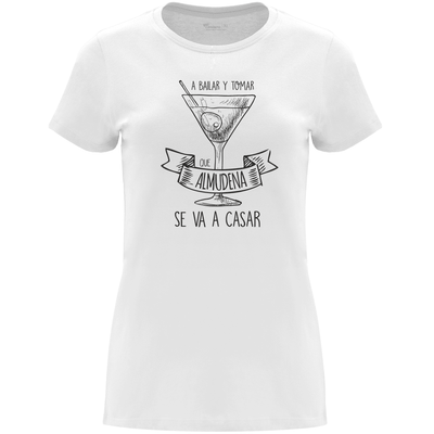 Camiseta despedida de soltera para amigas de la novia en algodón orgánico – Diseño A bailar y a tomar – Color Blanco