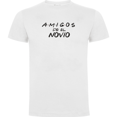 Camiseta despedida de soltero para amigos del novio en algodón orgánico – Diseño Friends, amigos del novio – Color blanco