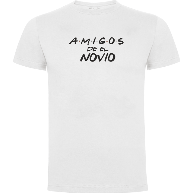 Camiseta despedida de soltero para amigos del novio en algodón orgánico – Diseño Friends, amigos del novio – Color blanco