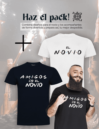 Camiseta "Friends, amigos del novio" para despedida de soltero – Disponible en varios colores.
