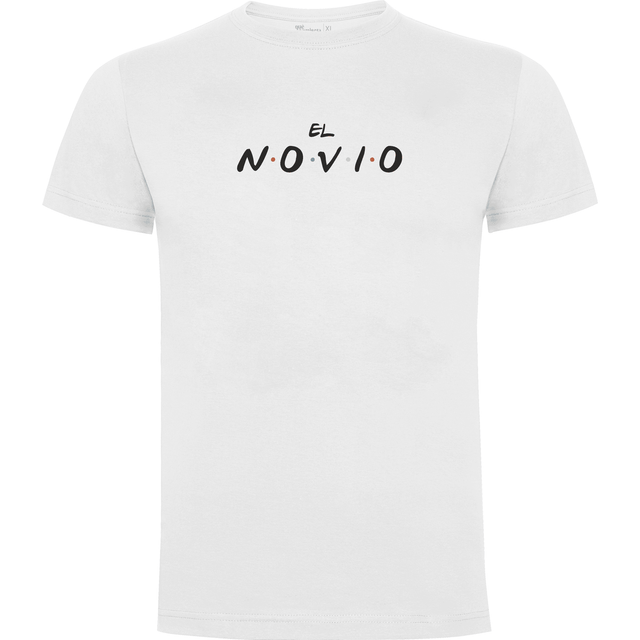 Camiseta despedida de soltero para novio en algodón orgánico – Diseño Friends, El novio – Color blanco