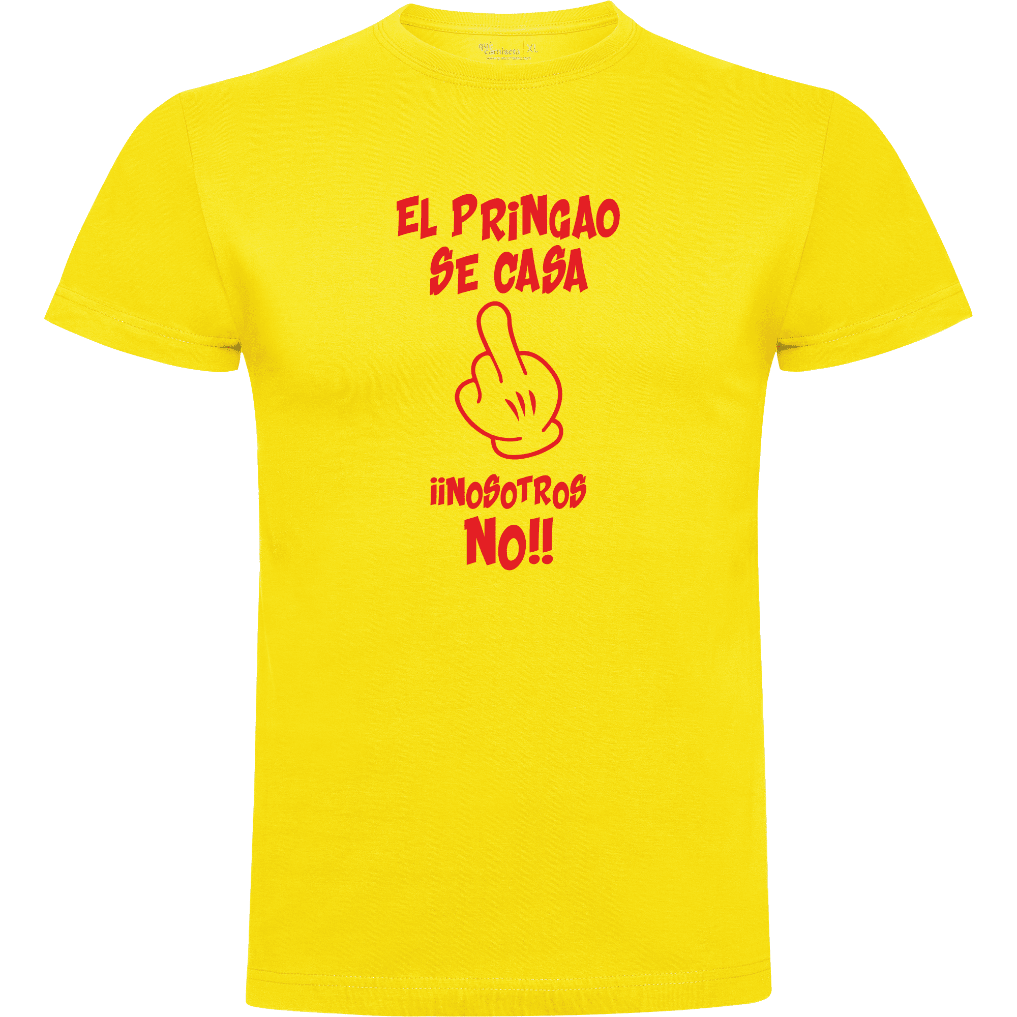 Camiseta despedida de soltero para amigos del novio en algodón orgánico – Diseño El pringao se casa – Color amarillo