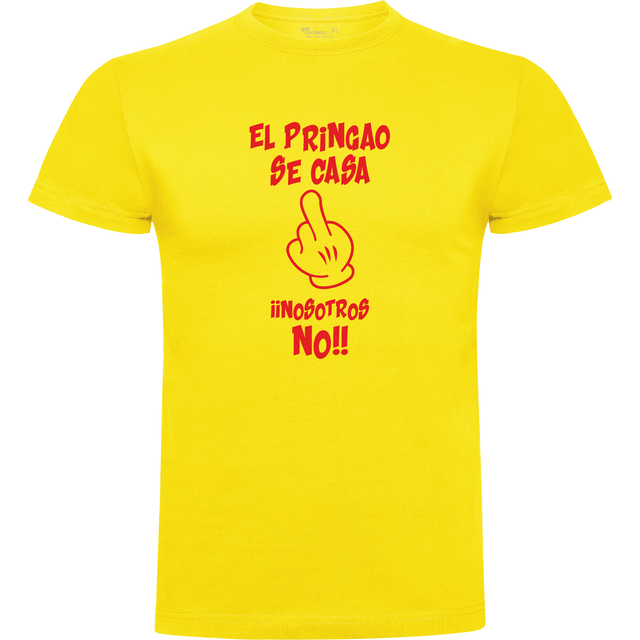 Camiseta despedida de soltero para amigos del novio en algodón orgánico – Diseño El pringao se casa – Color amarillo