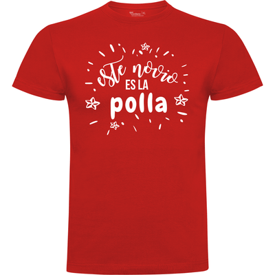Camiseta despedida de soltero para amigos del novio en algodón orgánico – Diseño Este novio es la polla – rojo