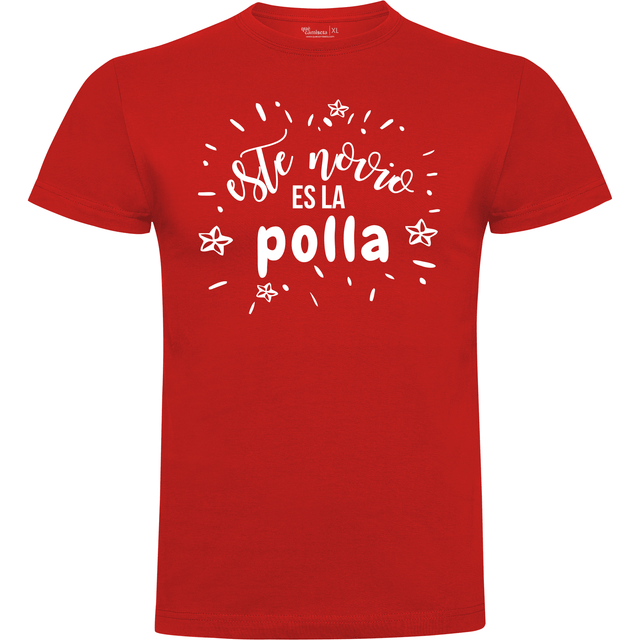 Camiseta despedida de soltero para amigos del novio en algodón orgánico – Diseño Este novio es la polla – rojo