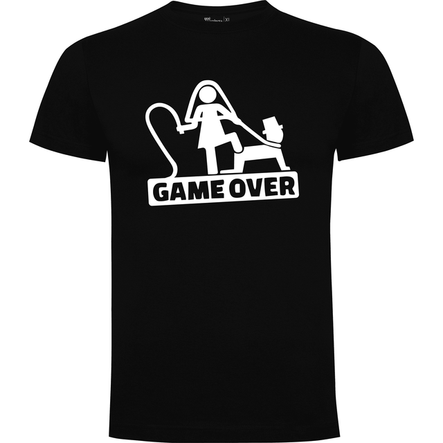 Camiseta despedida de soltero para amigos del novio en algodón orgánico – Diseño Game over del novio – Color negro