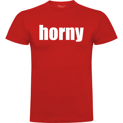 Camiseta despedida de soltero para amigos del novio en algodón orgánico – Diseño Horny – Color rojo
