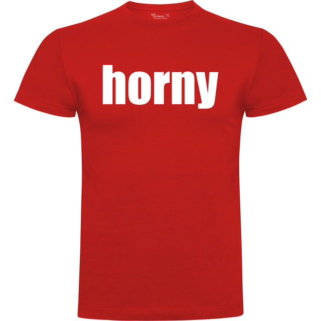 Camiseta despedida de soltero para amigos del novio en algodón orgánico – Diseño Horny – Color rojo