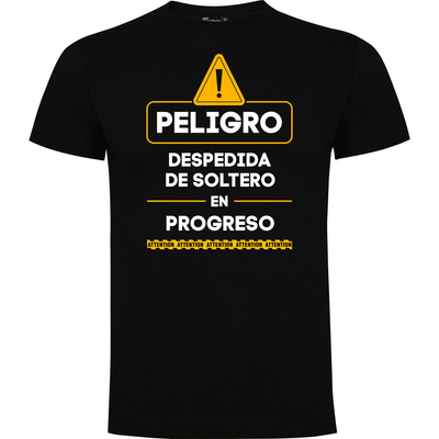 Camiseta despedida de soltero para amigos del novio en algodón orgánico – Diseño Peligro – Color negro