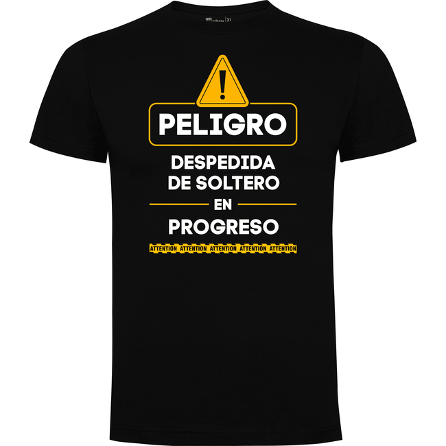 Camiseta despedida de soltero para amigos del novio en algodón orgánico – Diseño Peligro – Color negro