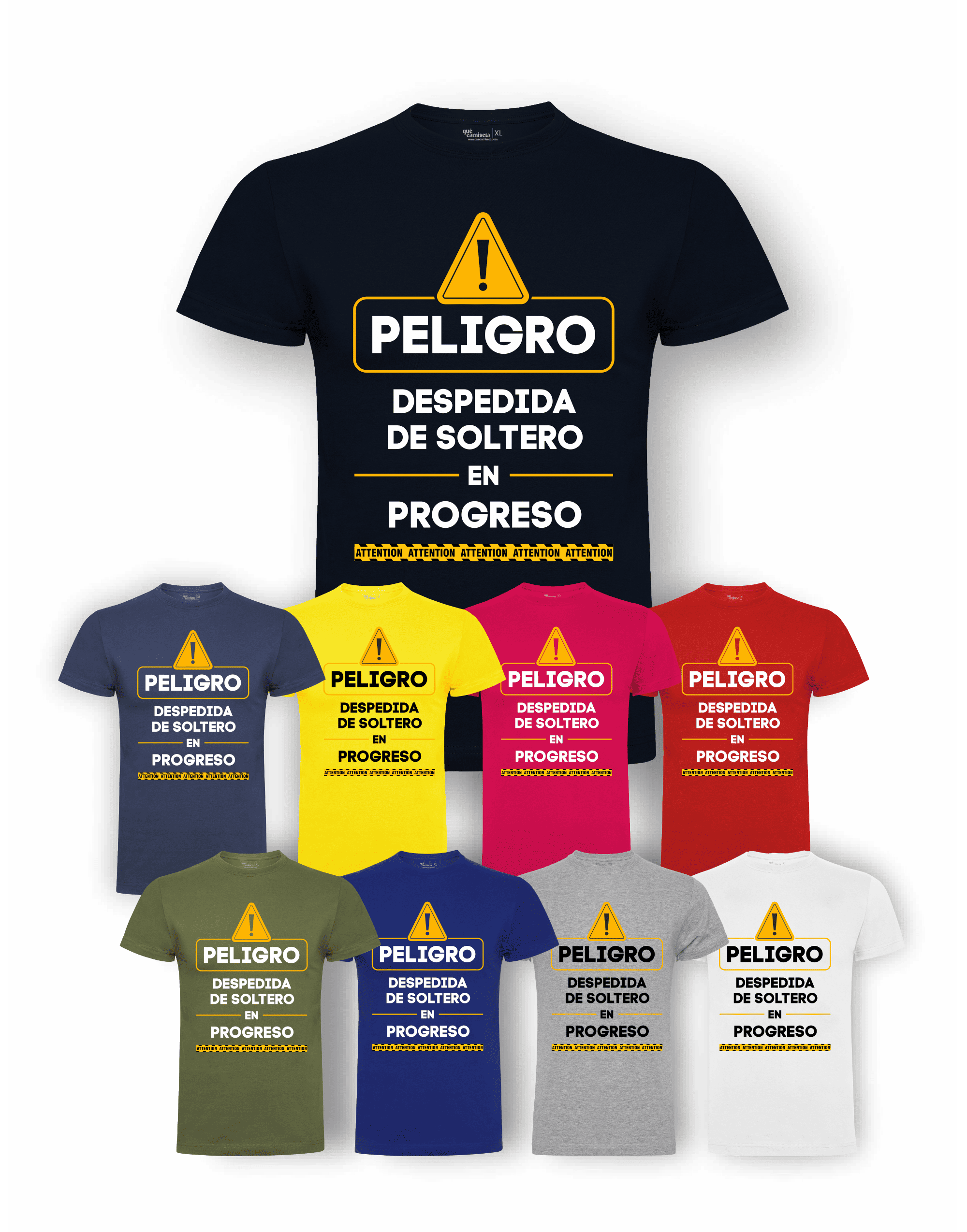 Camiseta de despedida de soltero "Peligro" junto a la camiseta de los amigos – Pack recomendado.