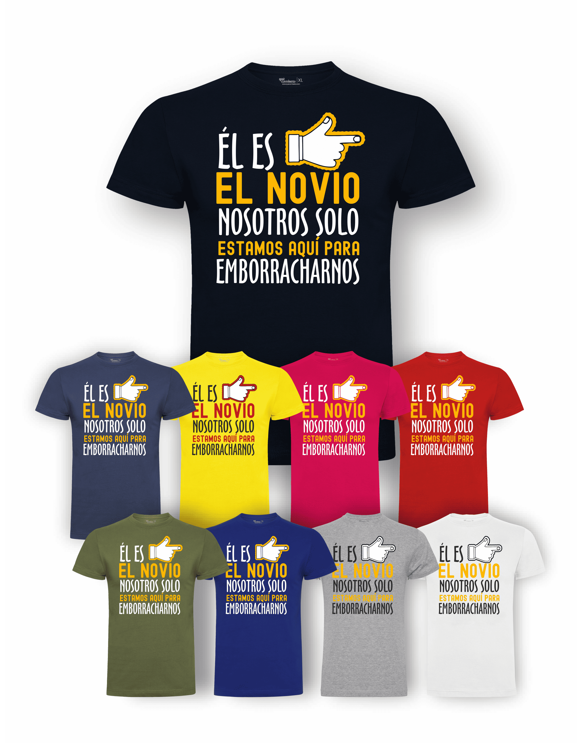 Camiseta de despedida de soltero "El novio no soy yo" junto a la camiseta de los amigos – Pack recomendado.