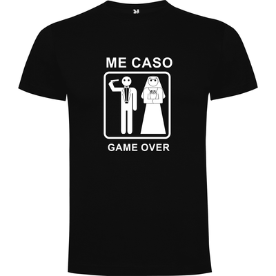 Camiseta despedida de soltero para amigos del novio en algodón orgánico – Diseño Me caso, game over del novio – Color negro