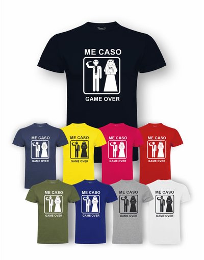 Camiseta de despedida de soltero "Me caso, Game over" junto a la camiseta de los amigos – Pack recomendado.