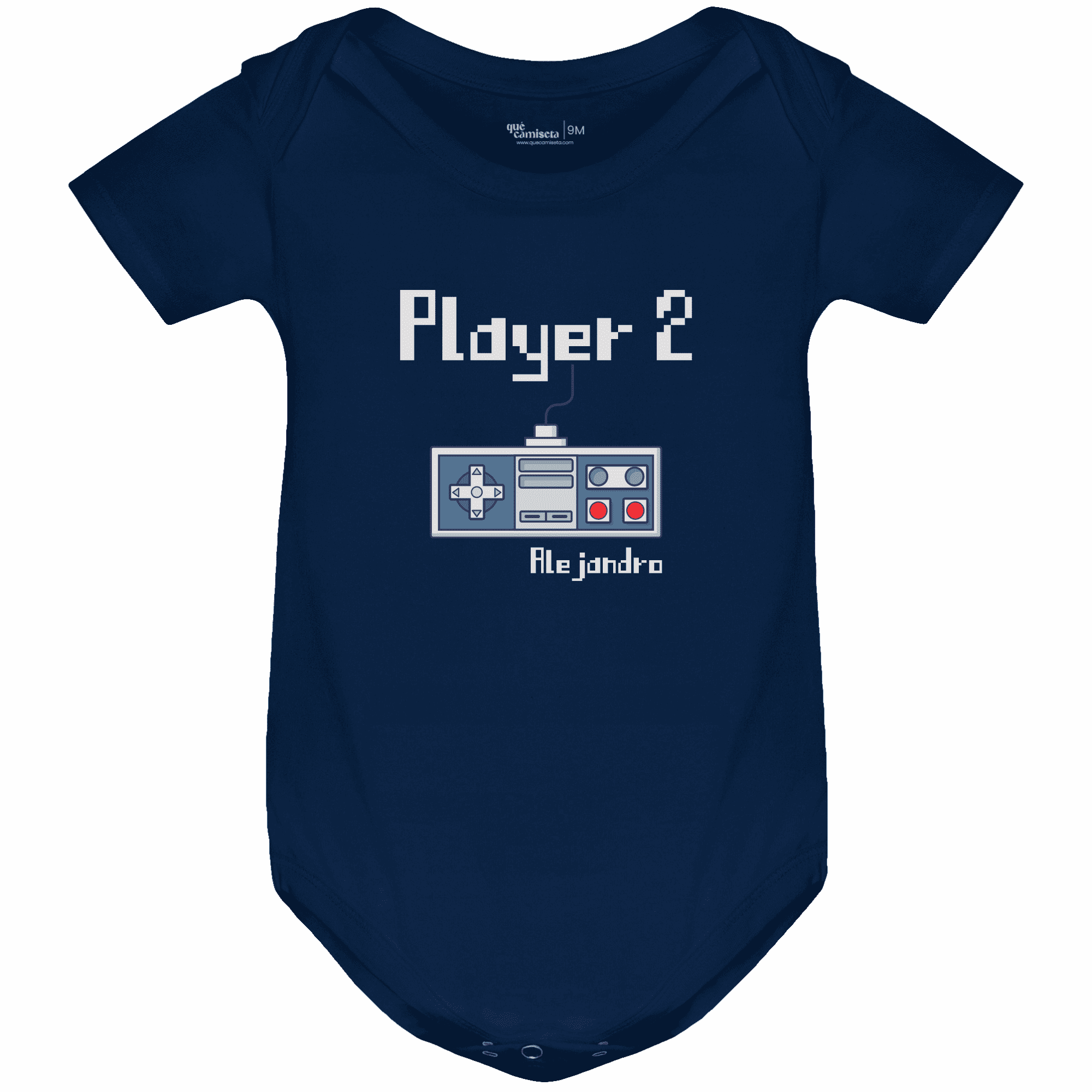 Body Bebé Manga Corta color azul marino - Diseño Player 1 Player 2