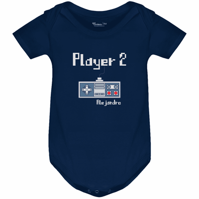 Body Bebé Manga Corta color azul marino - Diseño Player 1 Player 2