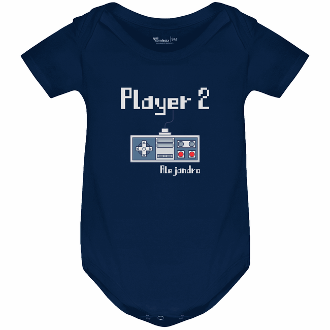 Body Bebé Manga Corta color azul marino - Diseño Player 1 Player 2