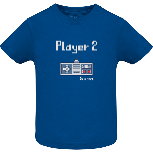 Camiseta Bebé Manga Corta color azul royal - Diseño Player 1 Player 2