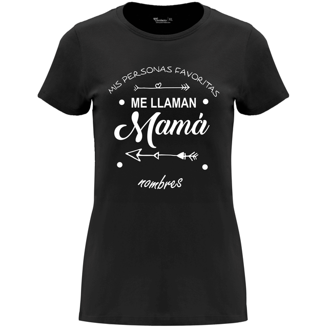 Camiseta "Mis personas favoritas me llaman Mamá" en color Negro para el Día de la Madre