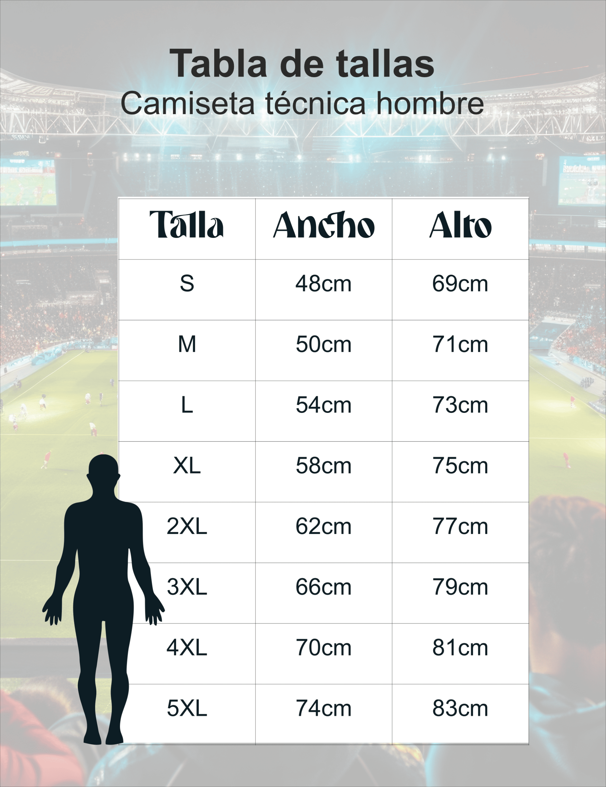 Guía de tallas camiseta fútbol personalizada adulto