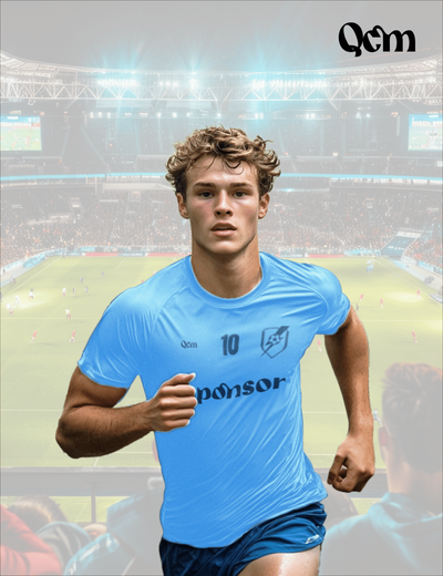 Camiseta fútbol personalizada adulto Celeste en uso