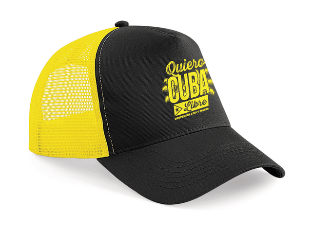 Gorra trucker Quiero Mi Cubalibre color negro y amarillo - Vista lateral