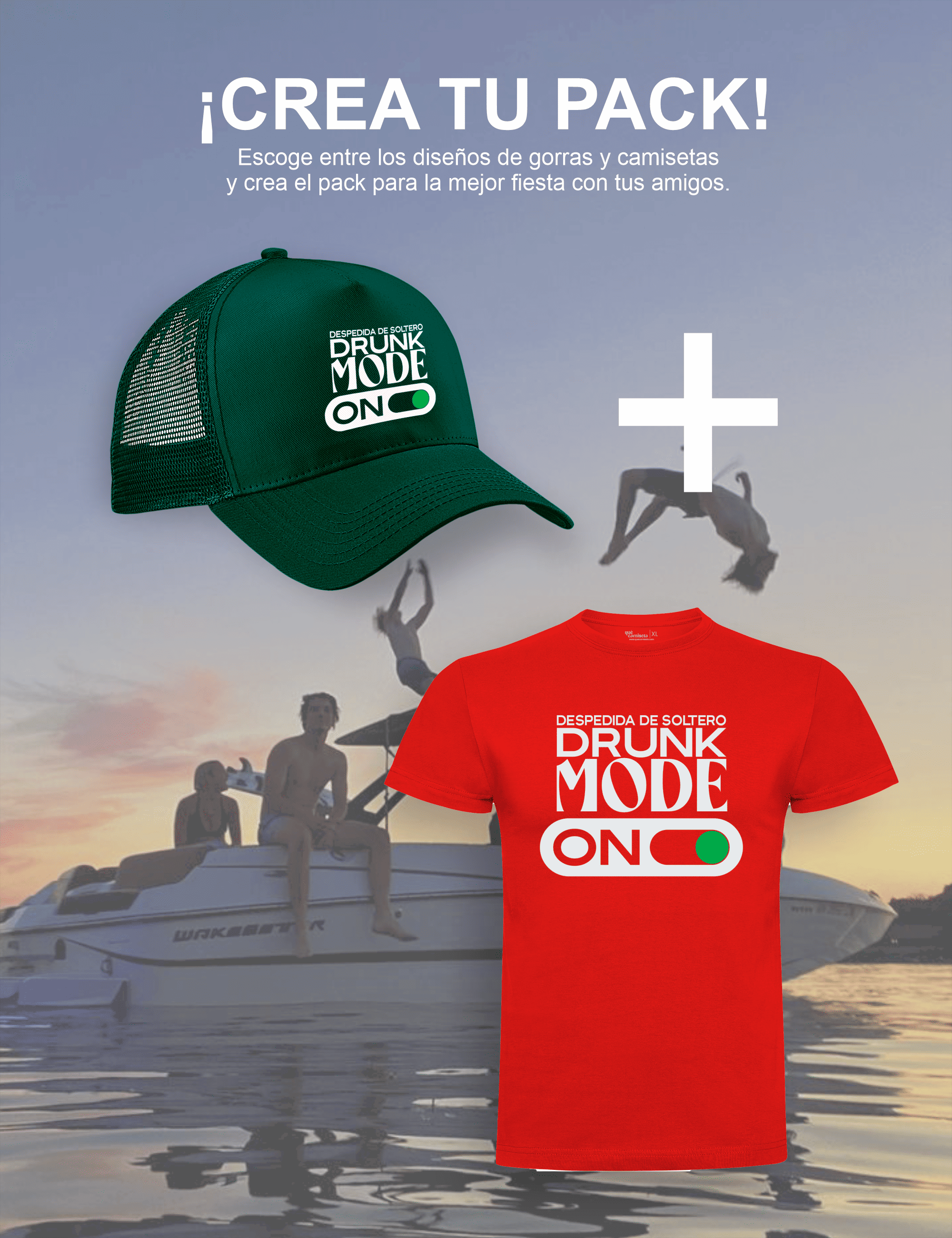 Pack gorra y camiseta Drunk Mode – Despedida de soltero